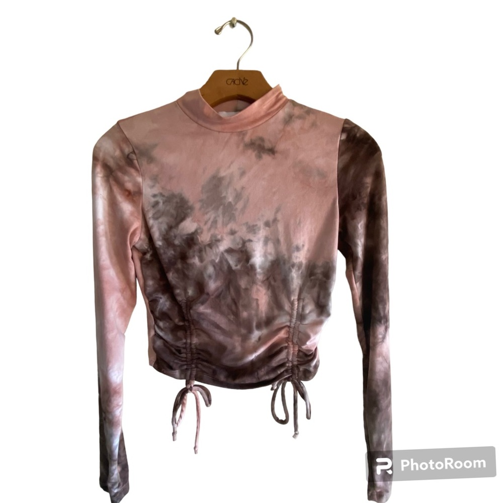 GRAFFITI Women’s tie dye long sleeve crop top w working drawstring ties soft S